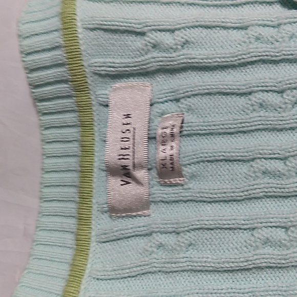 Van Heusen Seafoam / Mint Green Cable Knit V-Neck Pullover Sweater - Picture 7 of 14